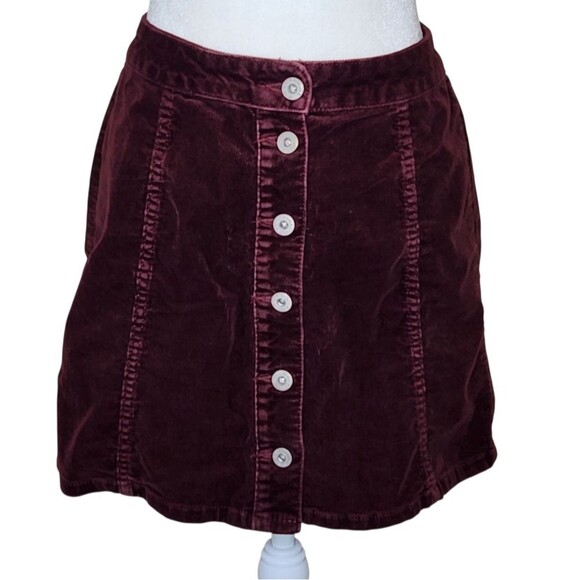 Arizona Jean Co Corduroy Skirt Burgundy Wine Button Front Y2K Juniors Size 5/27 - Picture 1 of 9
